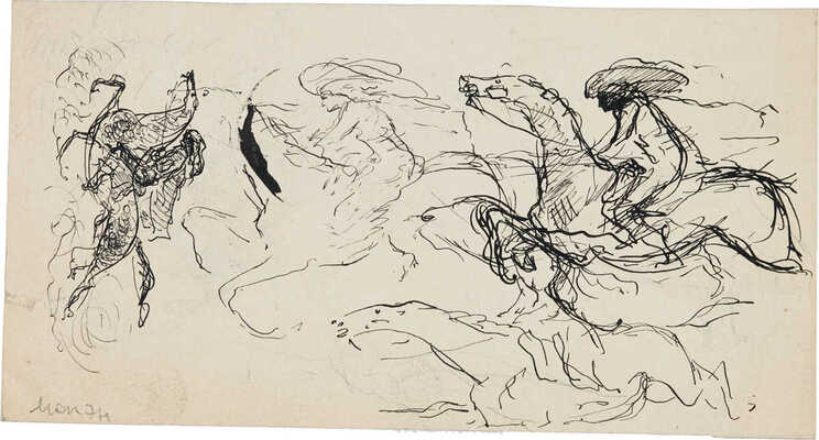 Бехтеев Владимир Георгиевич. Лот из 19 иллюстраций к роману Т. Готье «Девица Мопен» на 16 листах, на оборотной стороне наброски (для издательства Academia)